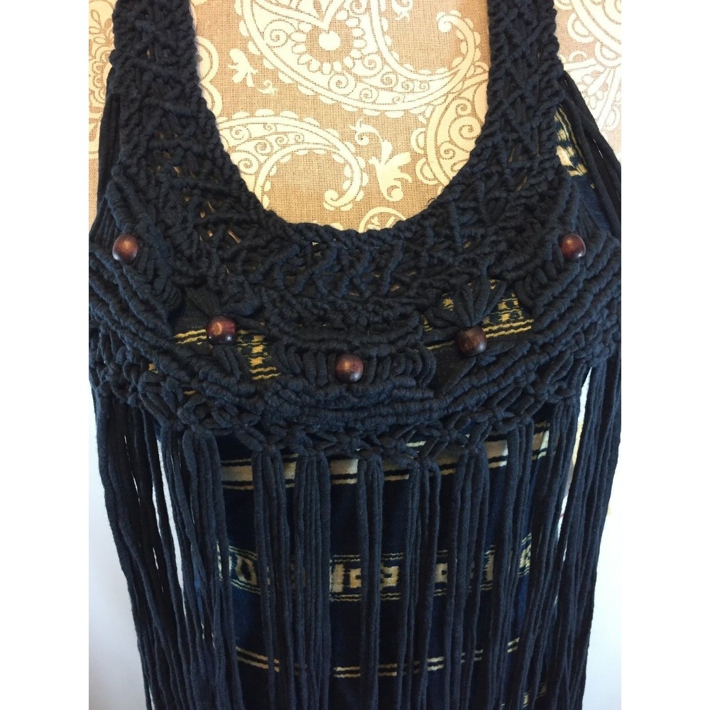 Denim & Supply Ralph Lauren Maxi Dress Tribal Print Crochet Fringe Halter S Boho - Picture 3 of 10